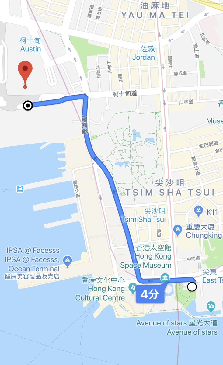 10/20(日)の尖沙咀デモのルート