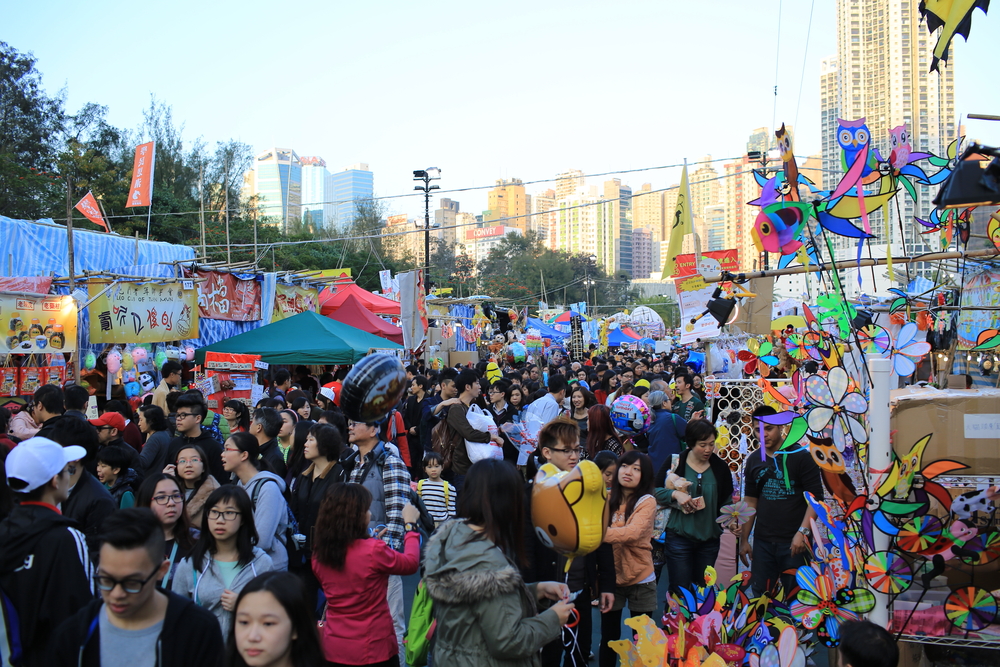 香港の旧正月イベントフラワーマーケットの混雑具合